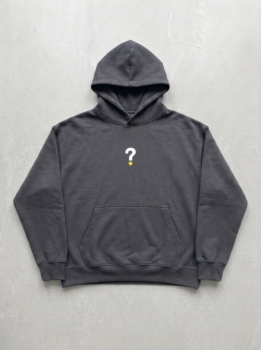 Question Mark Smiley Hoodie - Smoked - front