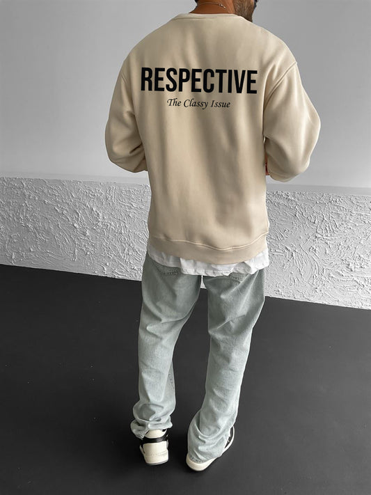 Beige "Respective " Printed Oversize Sweatshirt