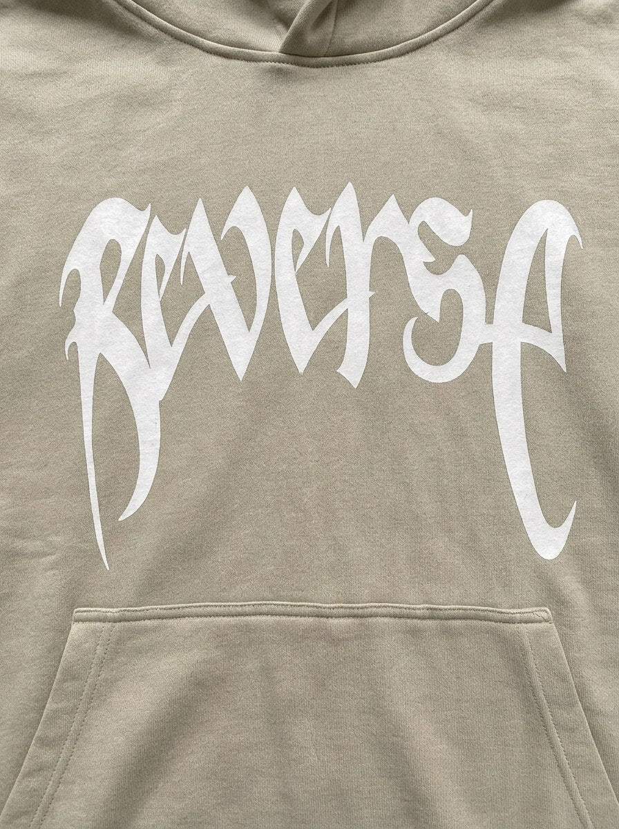 Reverse Gothic Hoodie - Beige - front print close-up