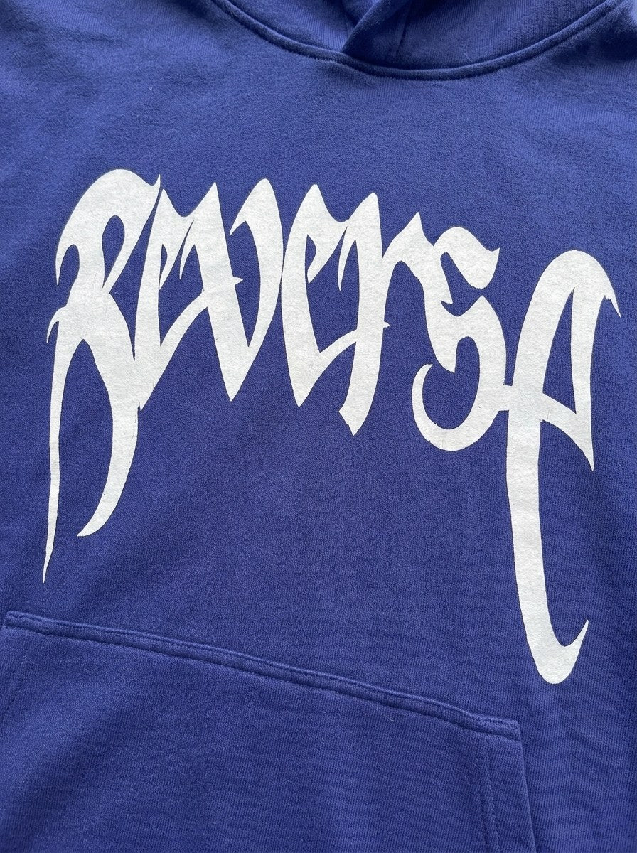 Reverse Gothic Hoodie - Royal Blue - front print close-up
