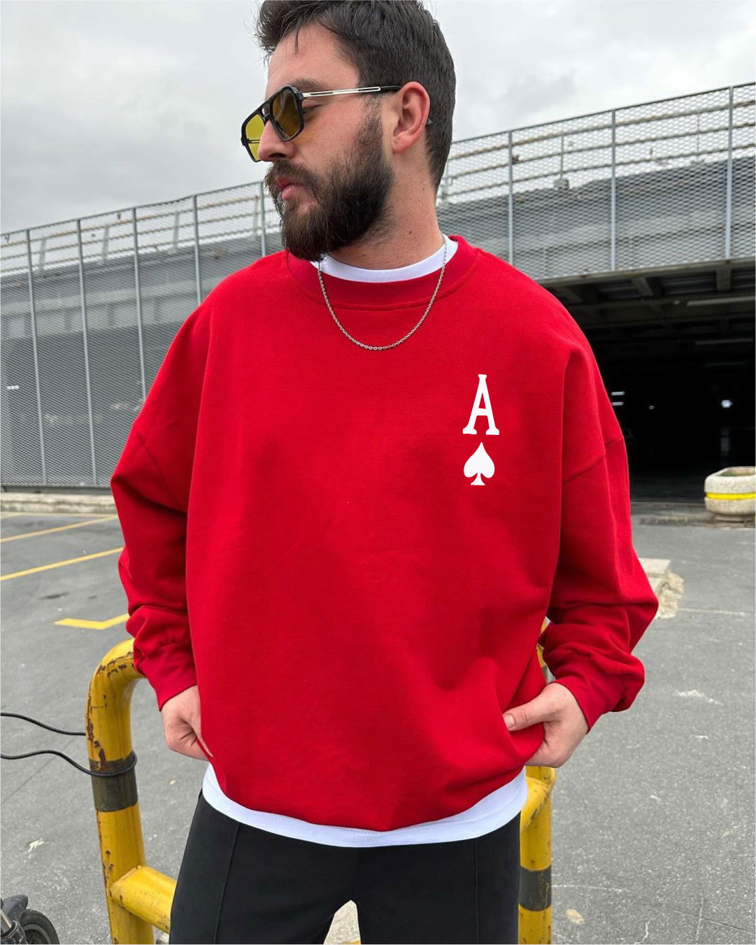 Red "Ace" Printed Oversize Sweatshirt - Broek