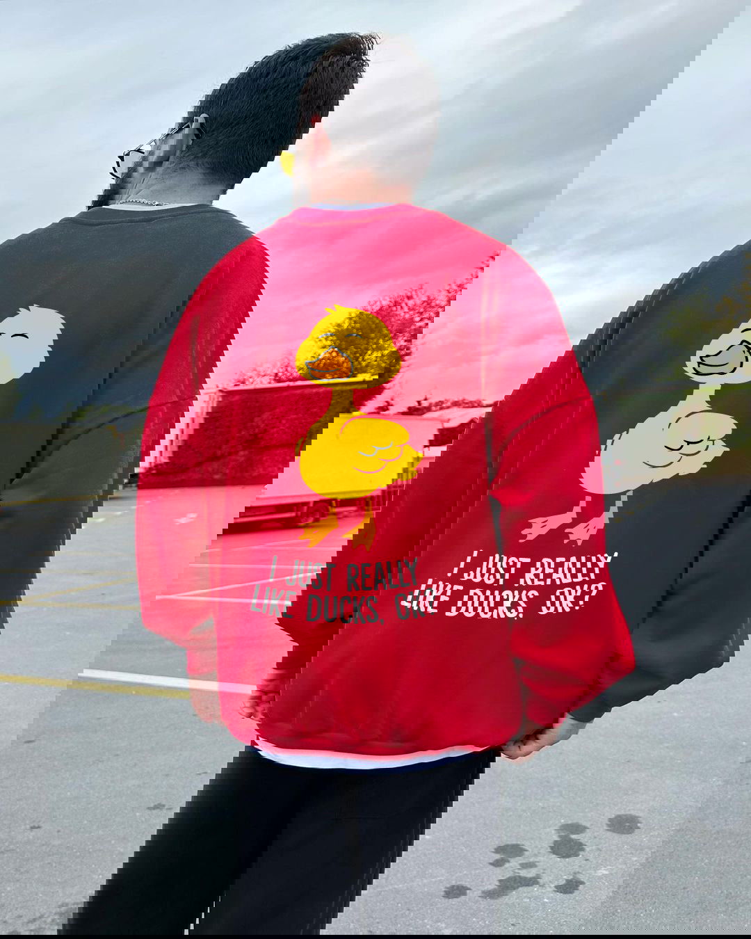 Red "Duck Lover" Printed Oversize Sweatshirt - Broek