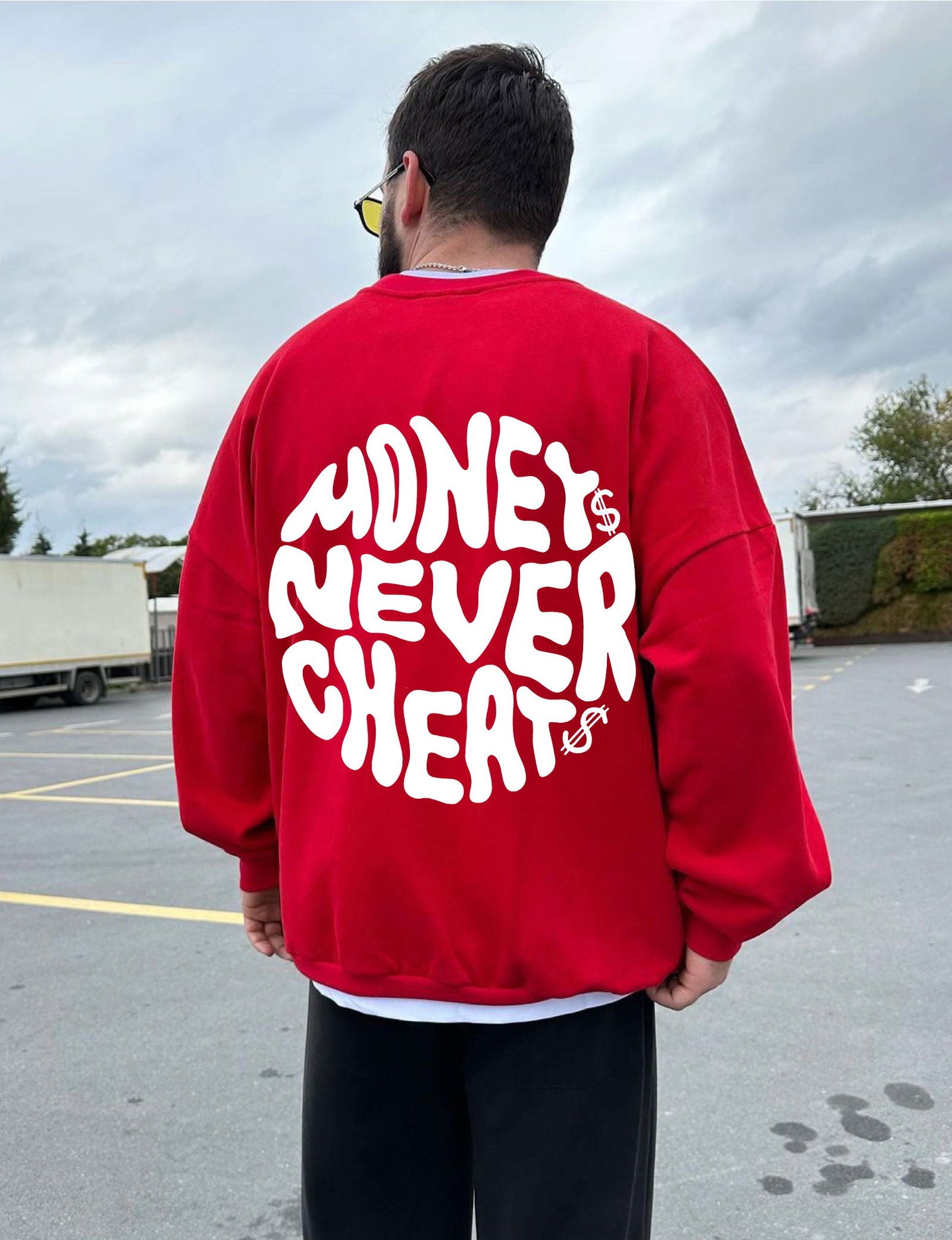 Red "Money Integrity" Printed Oversize Sweatshirt - Broek