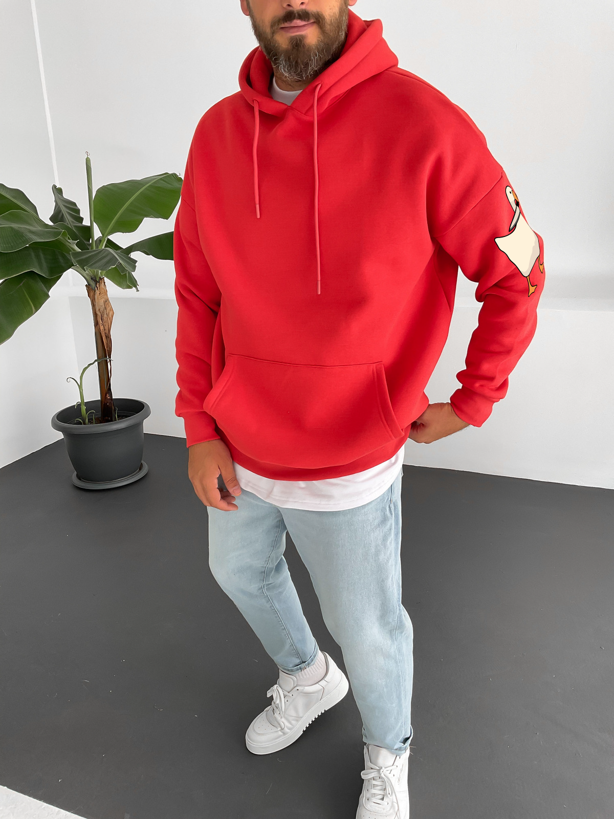 Red "Peace" Printed Oversize Hoodie - Broek
