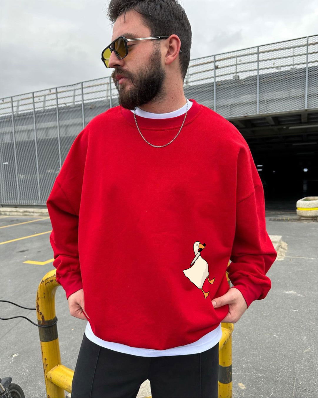 Red "Peace" Printed Oversize Sweatshirt - Broek