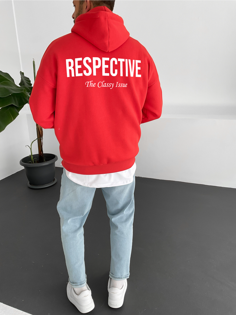 Red "Respective " Printed Oversize Hoodie
