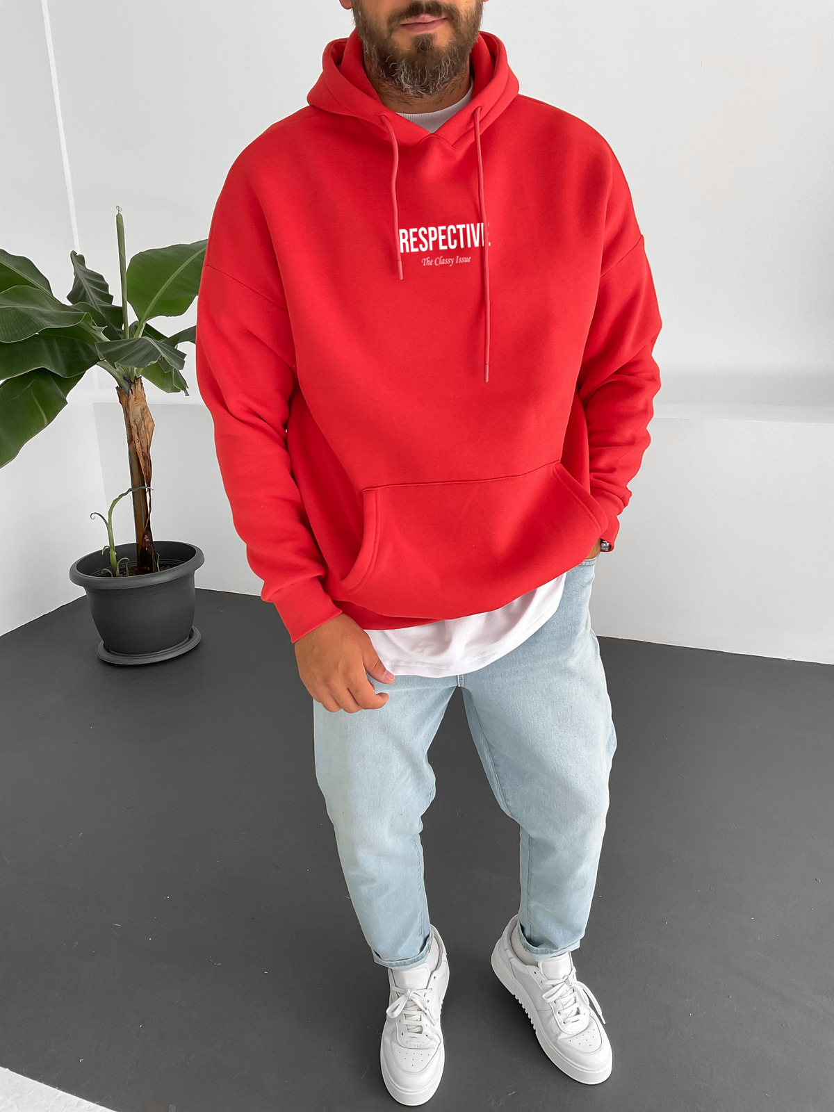 Red "Respective " Printed Oversize Hoodie - Broek