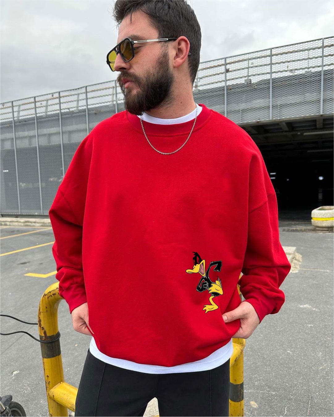 Red "What's the duck" Printed Oversize Sweatshirt - Broek