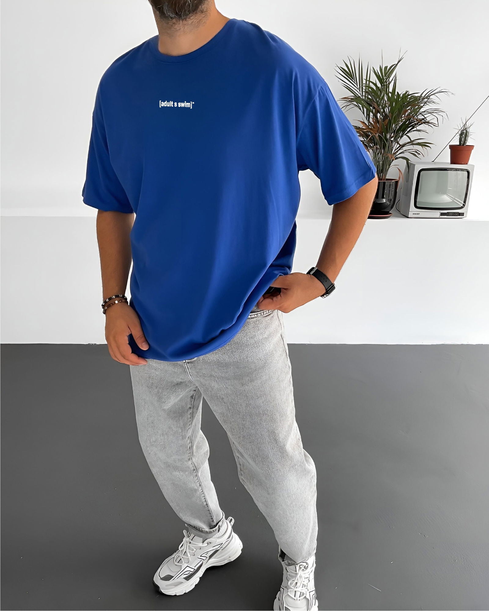 Royal Blue "Adults Swim" Printed Oversize T-Shirt - Broek