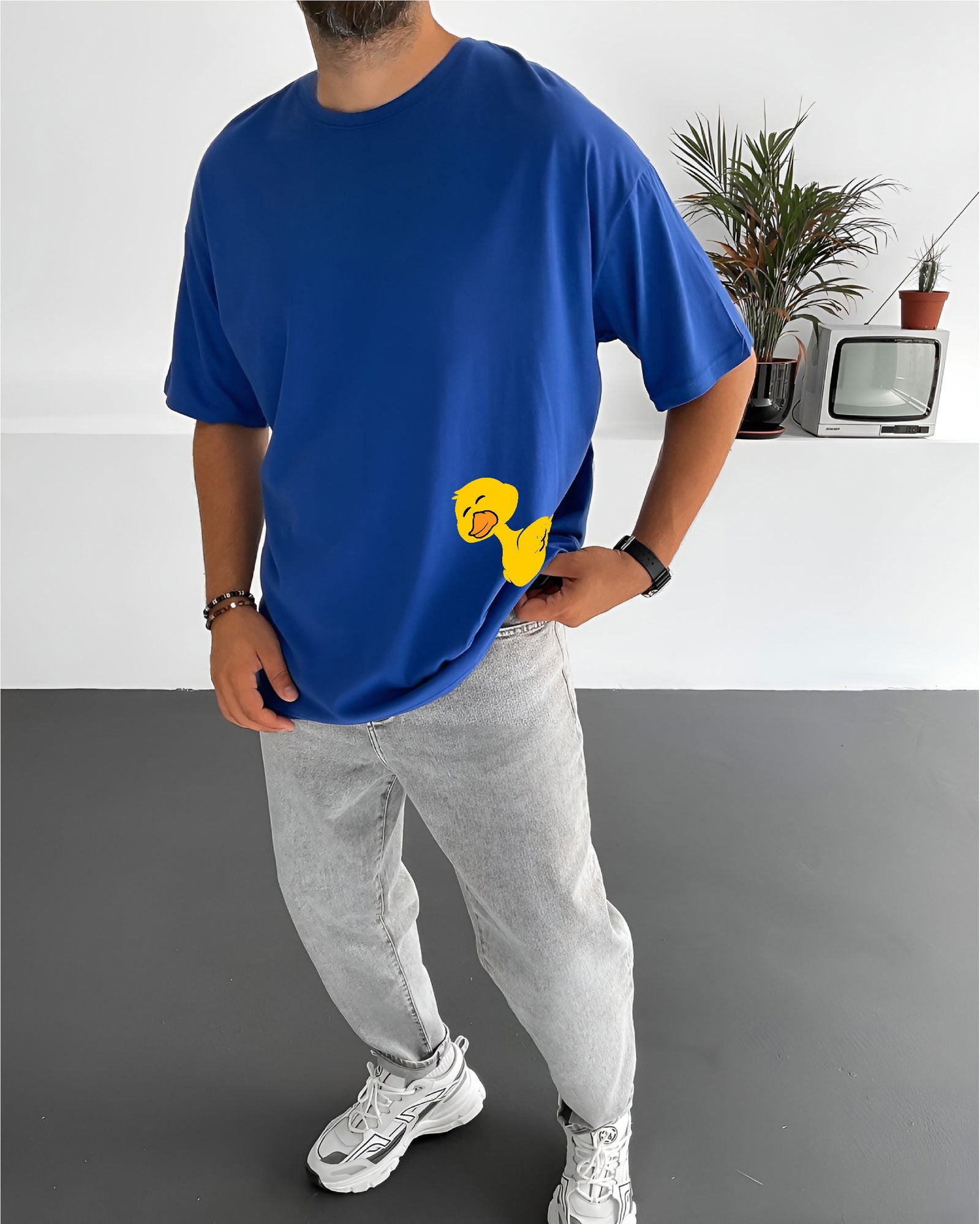 Royal Blue "Duck Lover" Printed Oversize T-Shirt - Broek