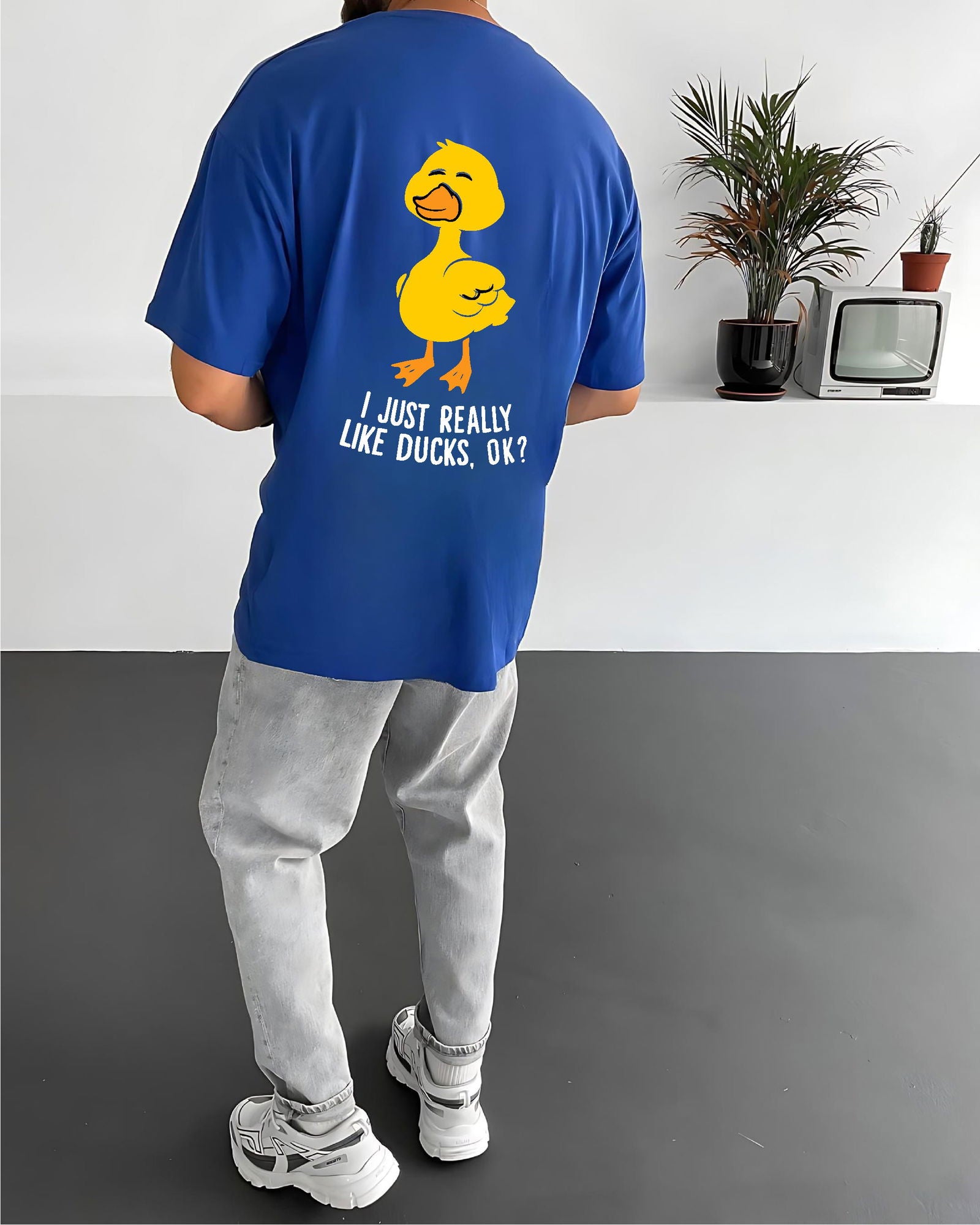 Royal Blue "Duck Lover" Printed Oversize T-Shirt - Broek