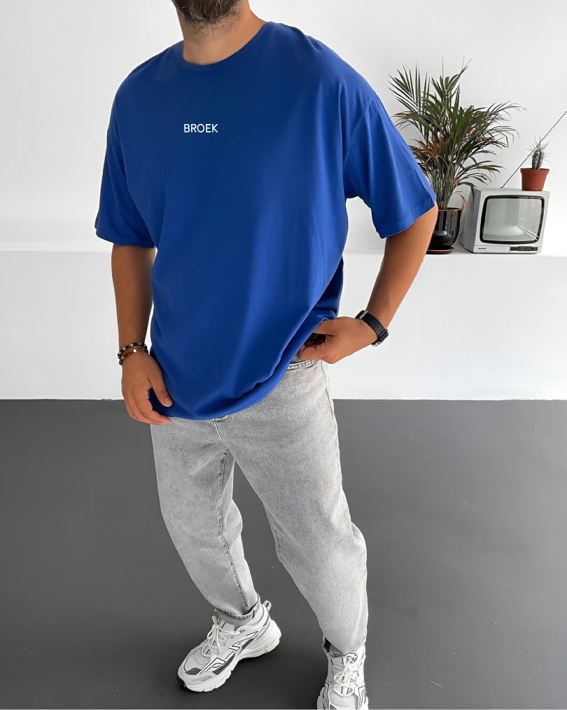 Royal Blue "Porsche" Printed Oversize T-Shirt - Broek