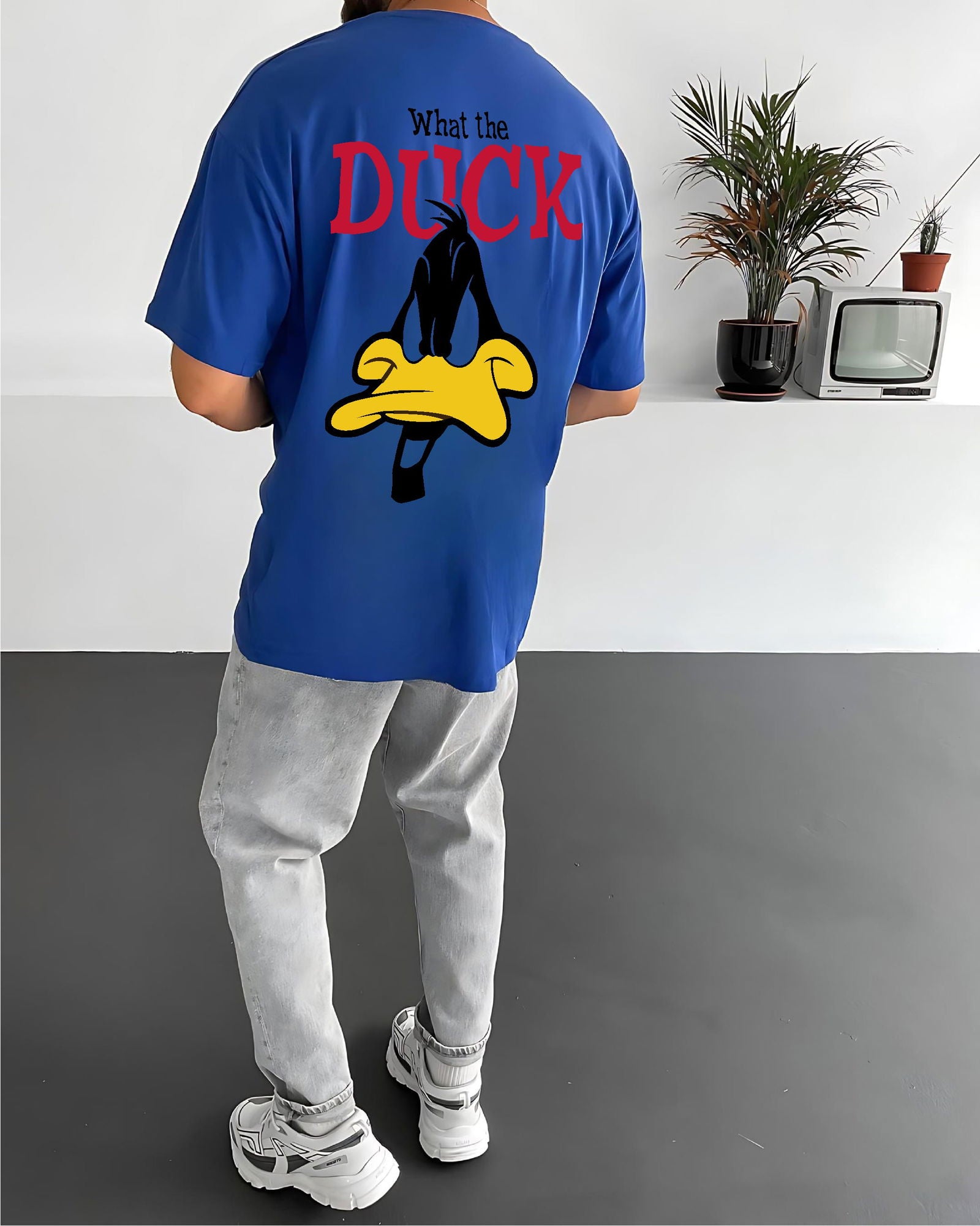 Royal Blue "What's the duck" Printed Oversize T-Shirt - Broek