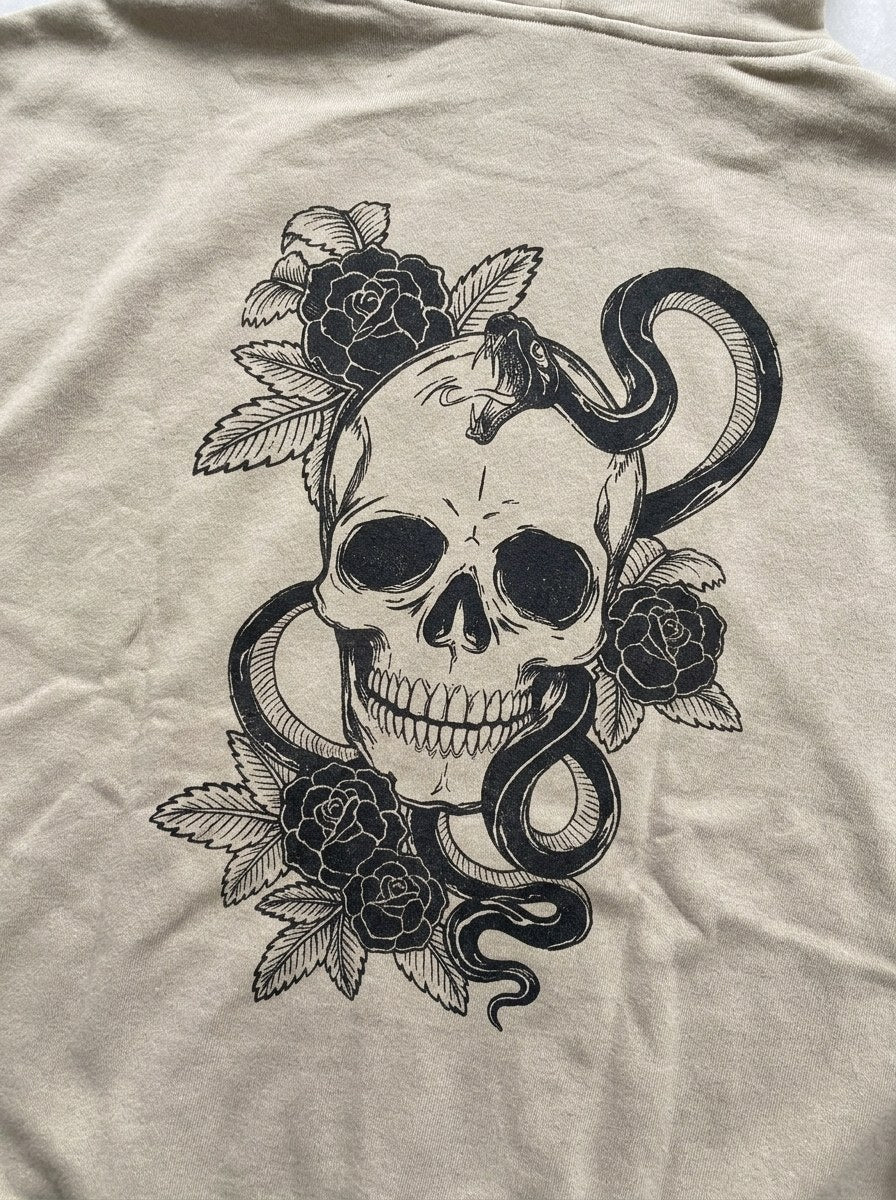 Skull & Snake Hoodie - Beige - back print close-up