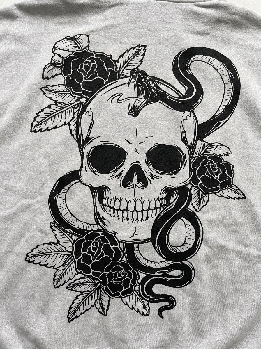 Skull & Snake Hoodie - Silver - back print close-up