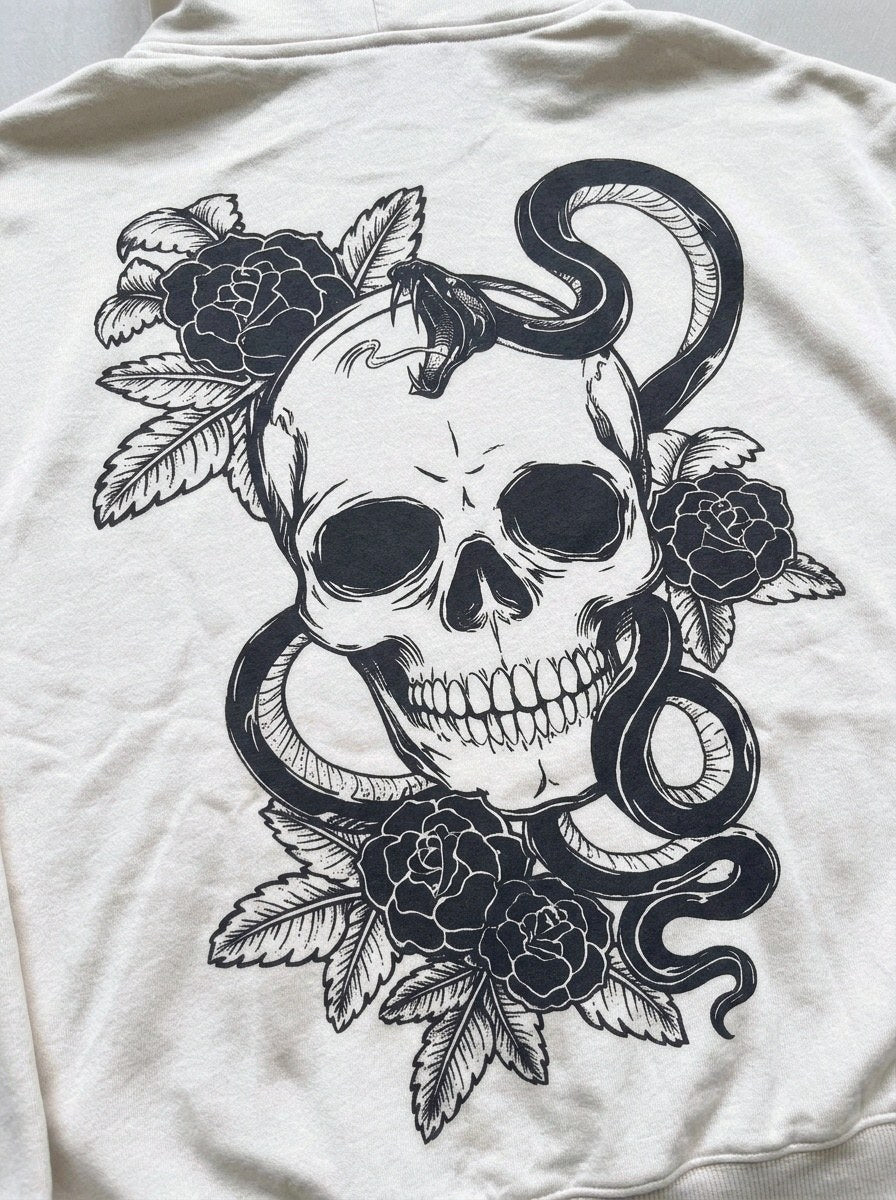 Skull & Snake Hoodie - Off-White - back print close-up