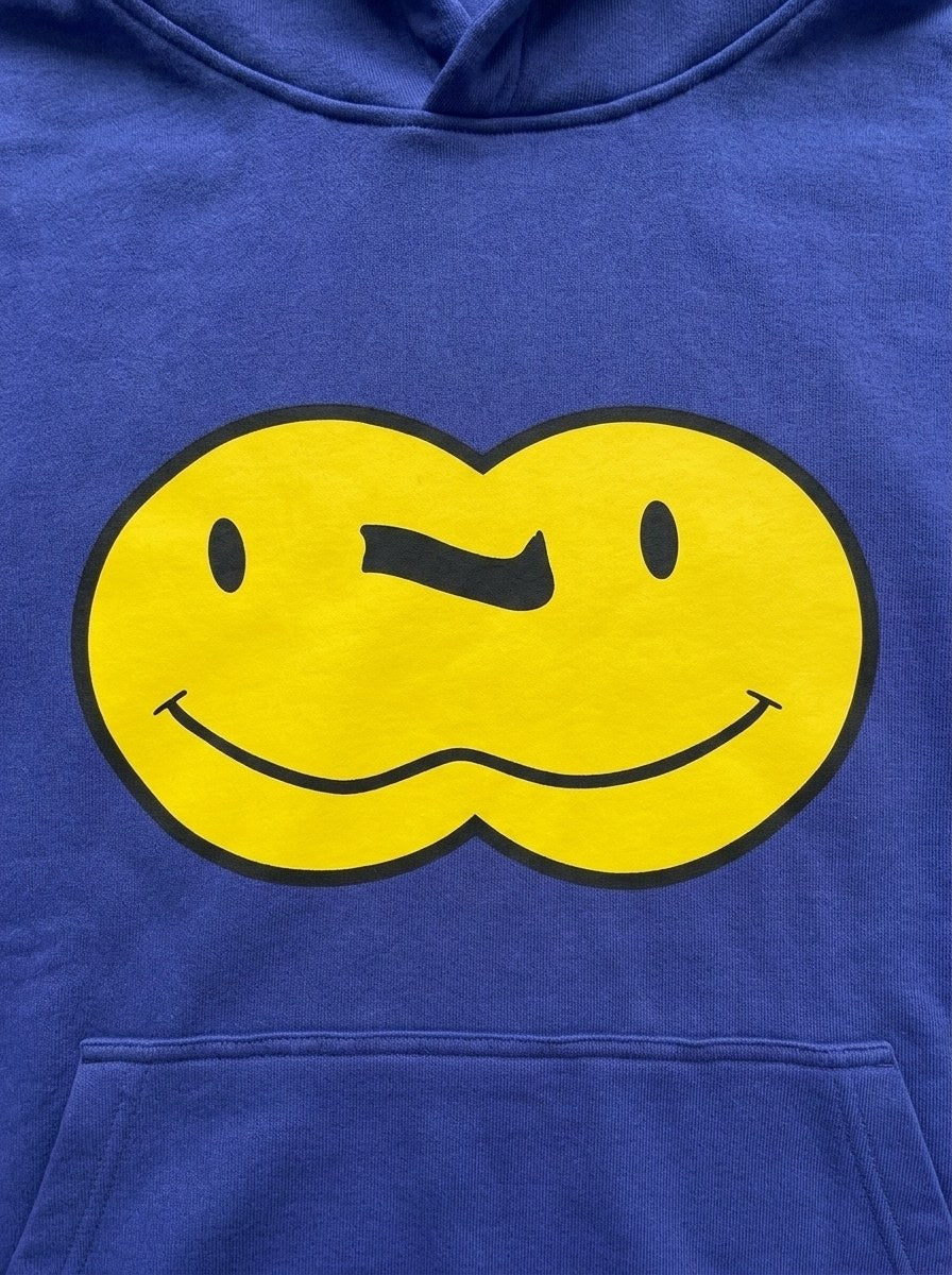 Double Smiley Hoodie - Royal Blue - front print close-up
