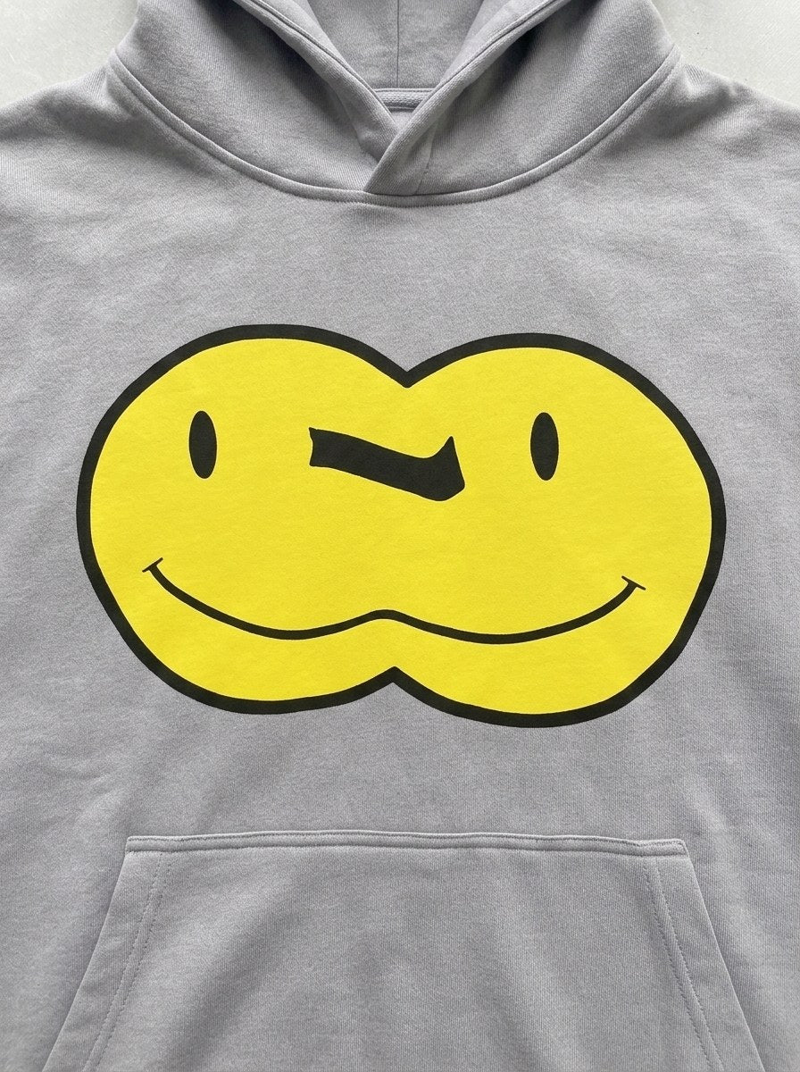 Double Smiley Hoodie - Silver - front print close-up