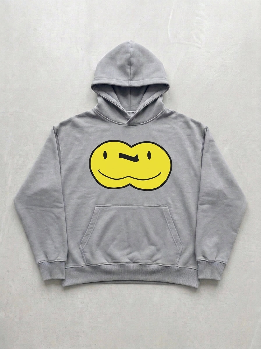Double Smiley Hoodie - Silver - front