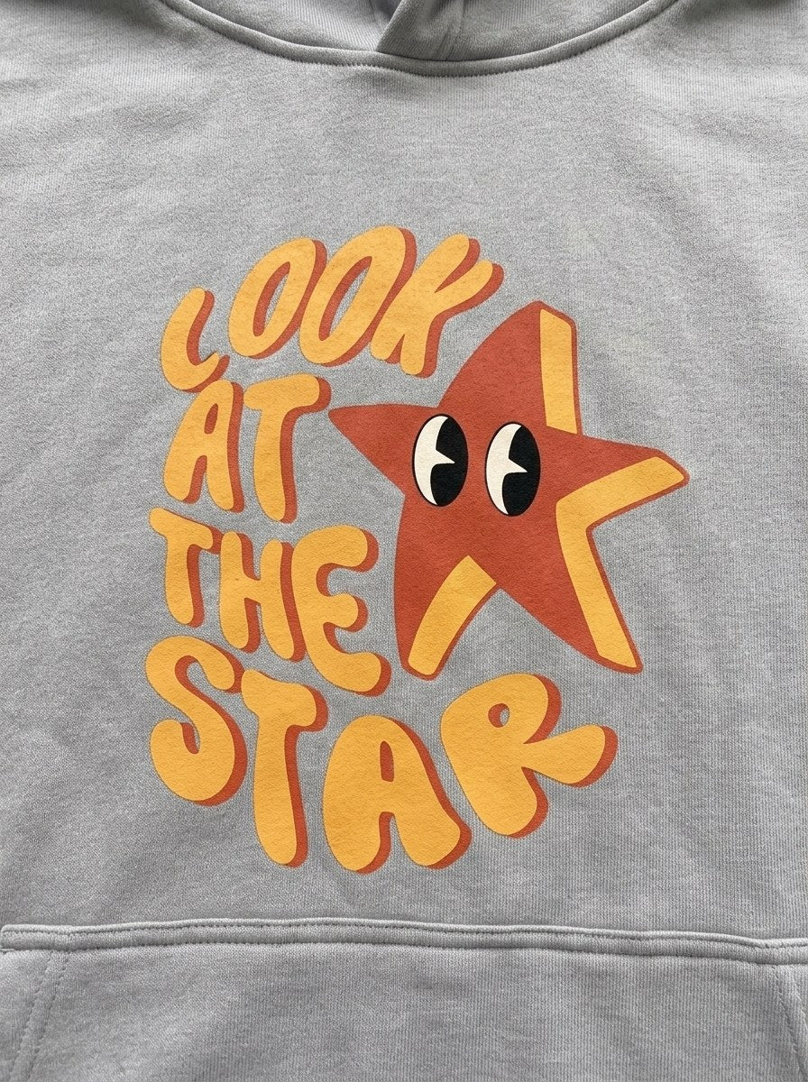 Look At The Star Hoodie - Silver - front print close-up