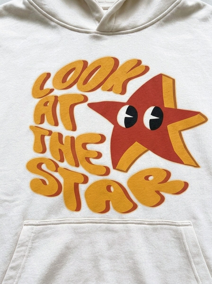 Look At The Star Hoodie - Off-White - front print close-up