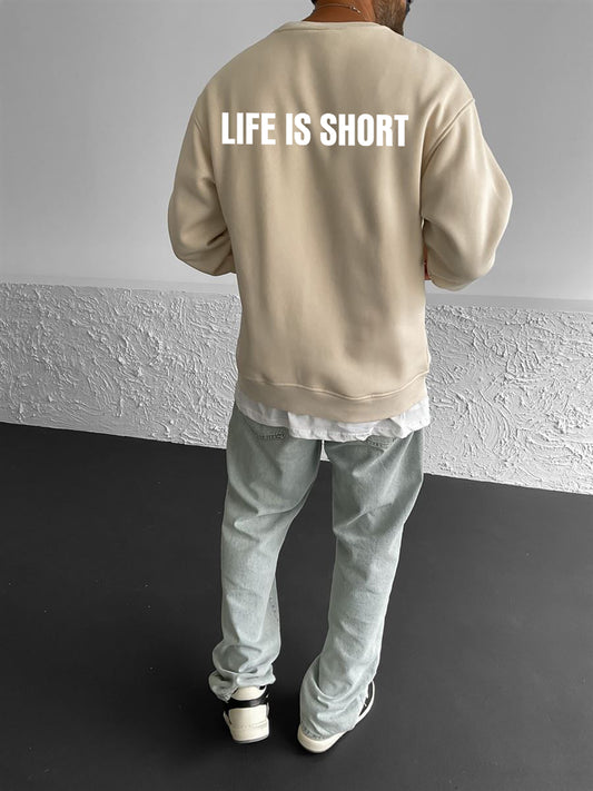Beige "Life is short" Printed Oversize Sweatshirt