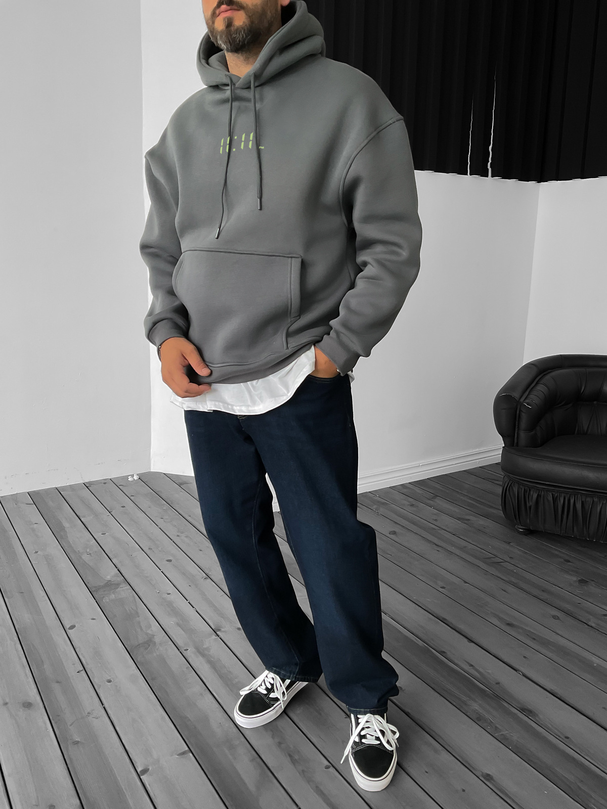 Smoked "11:11" Printed Oversize Hoodie - Broek