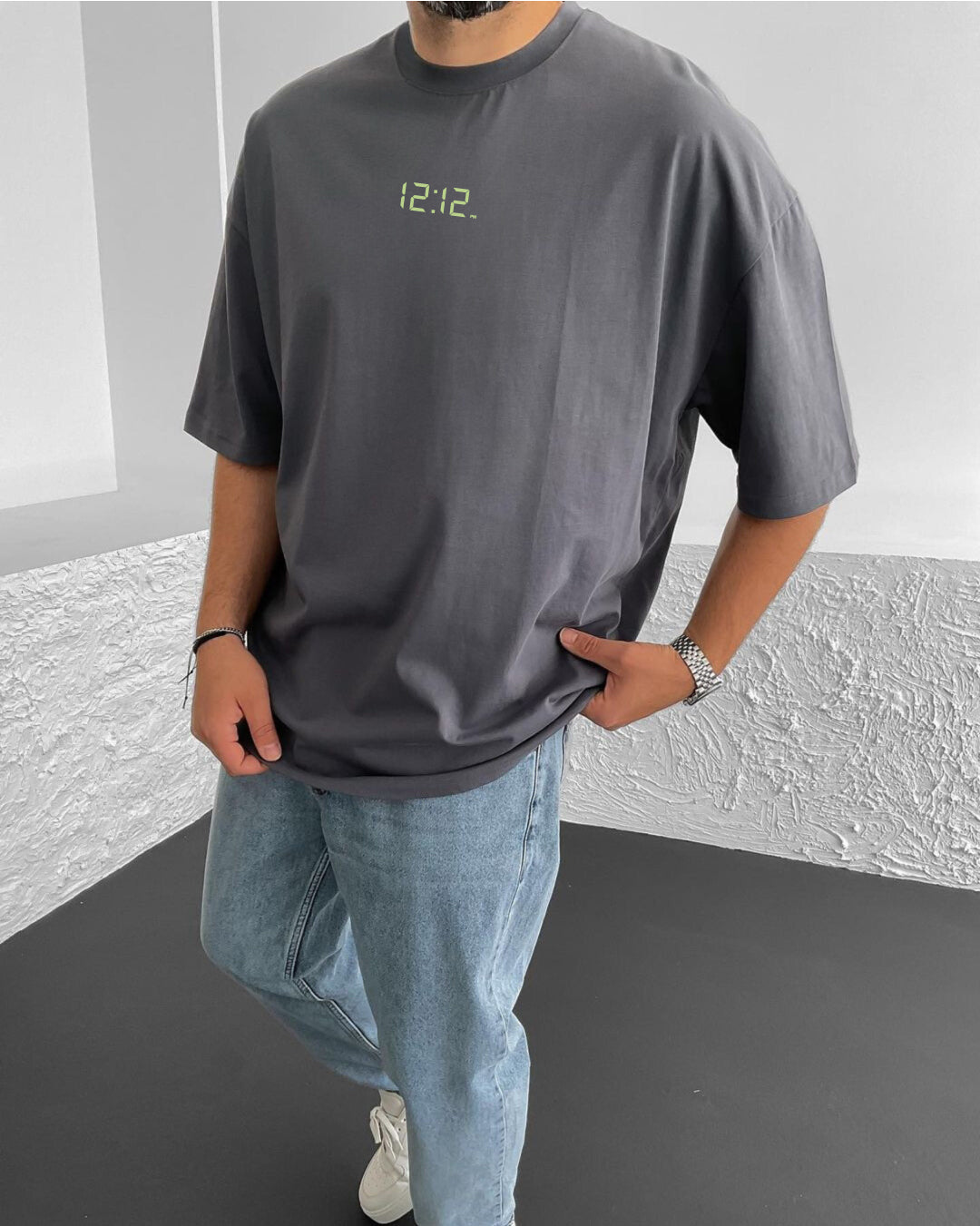 Smoked "12:12" Printed Oversize T-Shirt - Broek