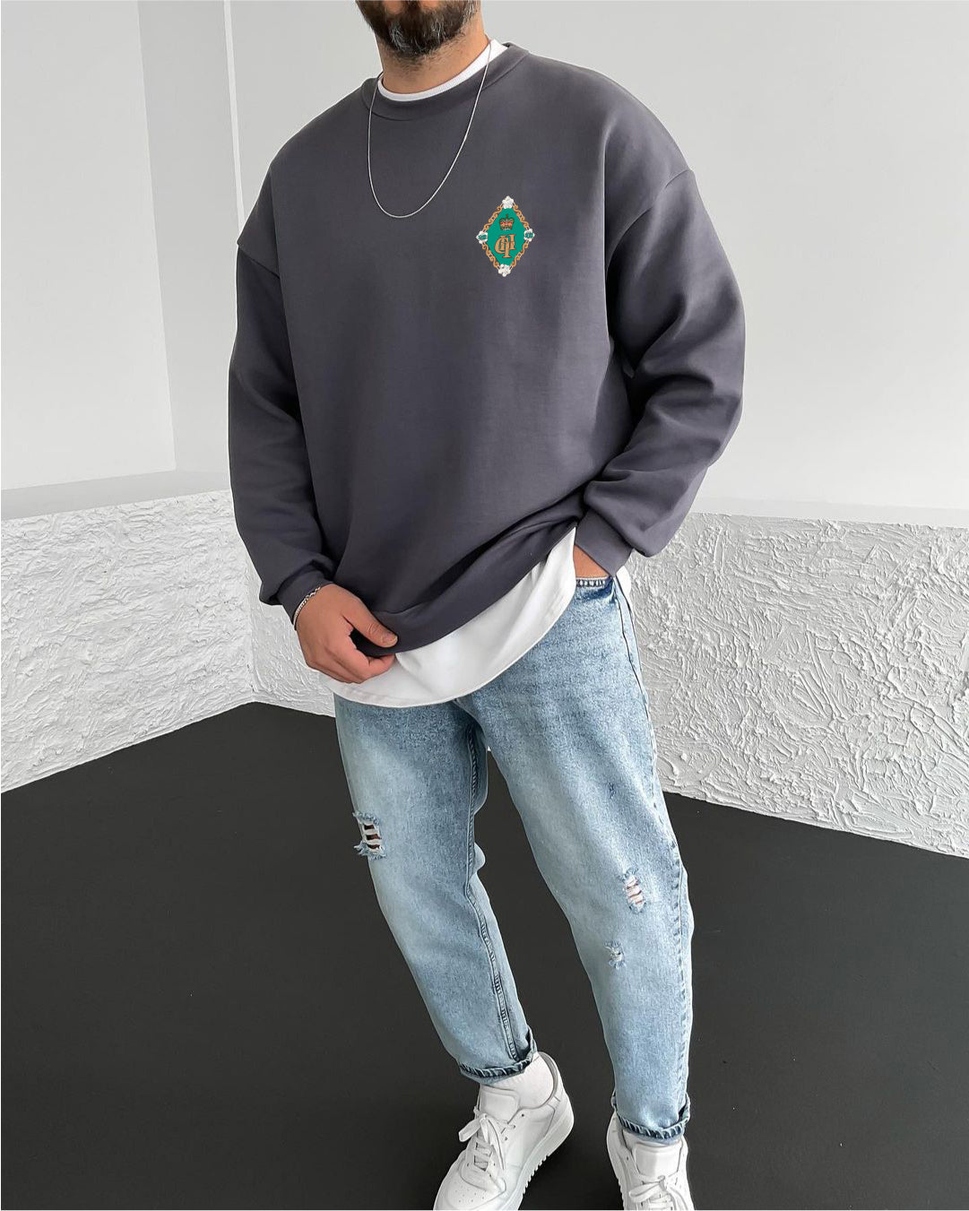 Smoked "Coat Of Arms" Printed Oversize Sweatshirt - Broek