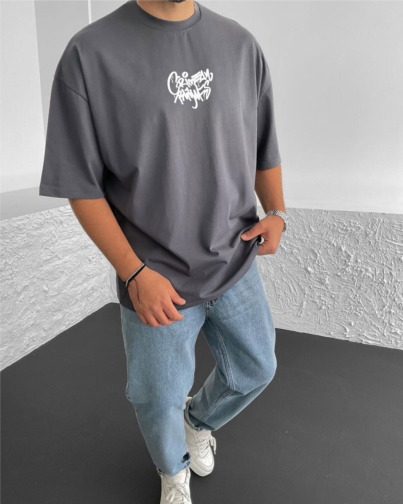 Smoked "Crime" Printed Oversize T-Shirt - Broek