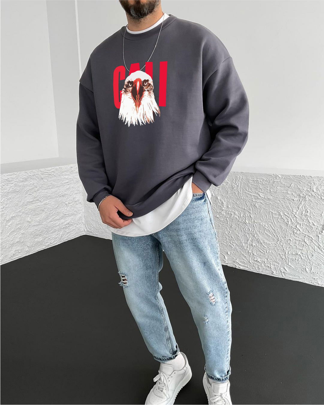 Smoked "Eagle" Printed Oversize Sweatshirt - Broek