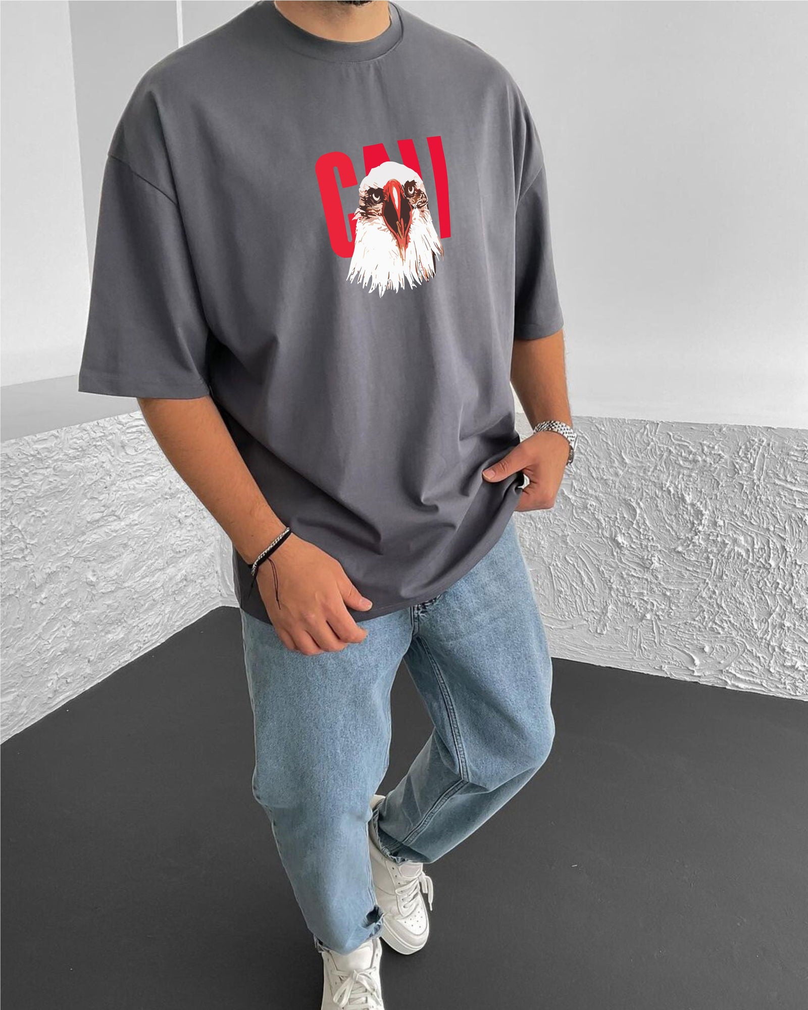Smoked "Eagle" Printed Oversize T-Shirt - Broek