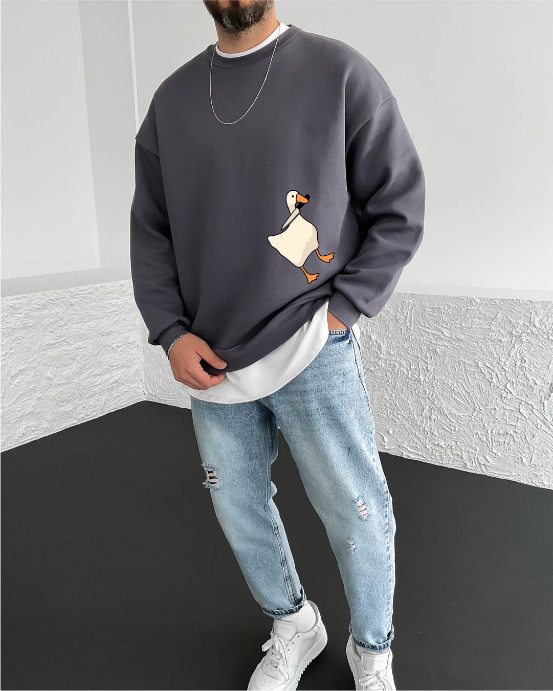 Smoked "Peace" Printed Oversize Sweatshirt - Broek