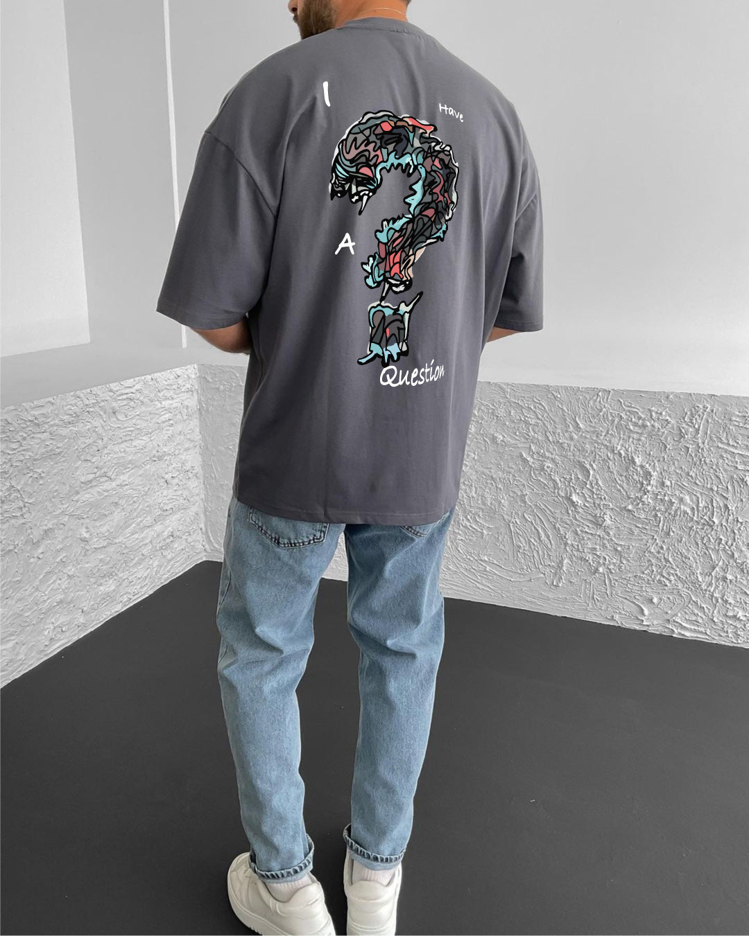 Smoked "Question" Printed Oversize T-Shirt - Broek