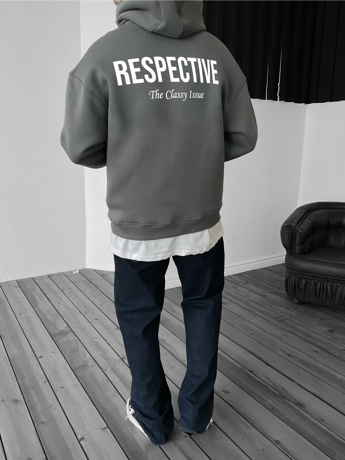 Smoked "Respective " Printed Oversize Hoodie - Broek