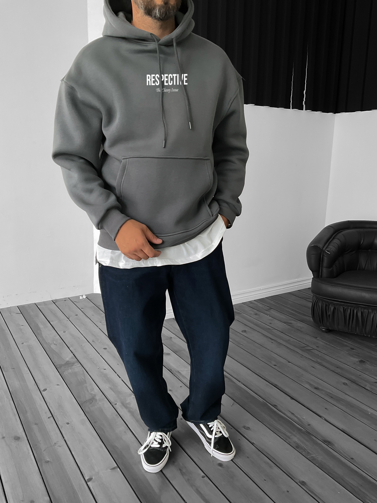 Smoked "Respective " Printed Oversize Hoodie - Broek