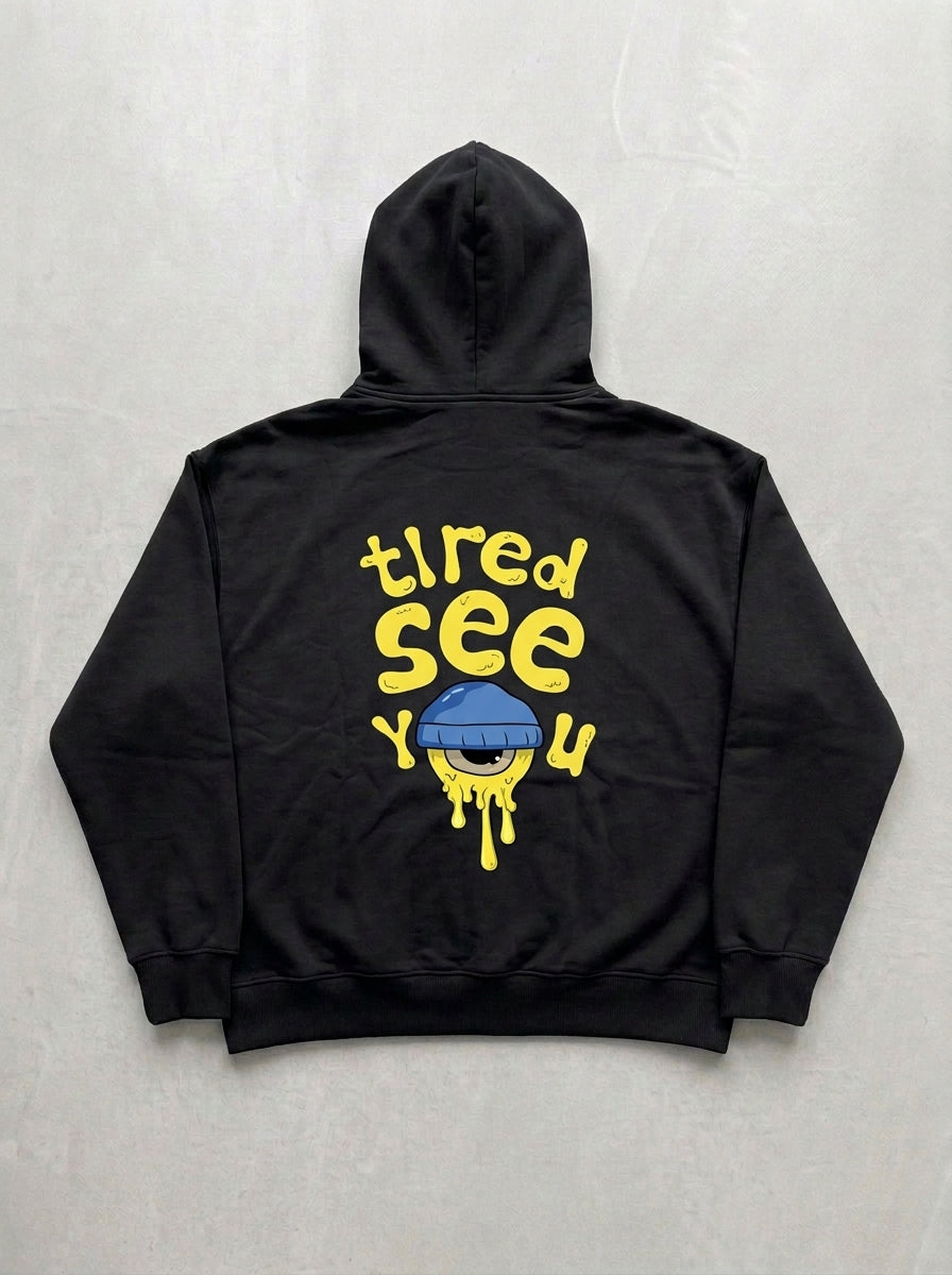 Tired See You Hoodie - Black - back