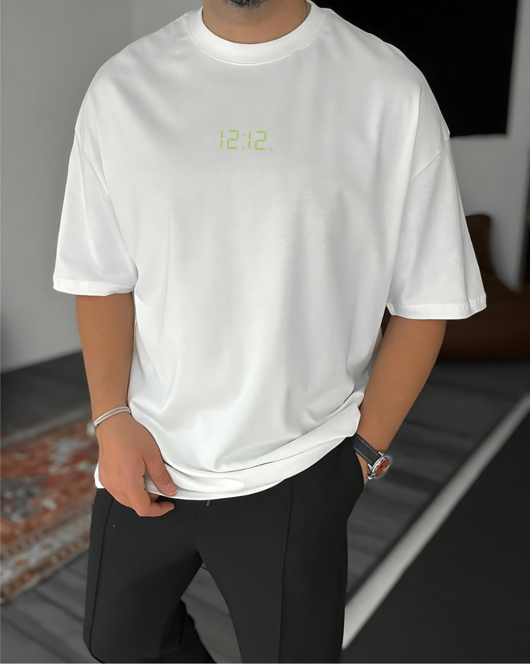 White "12:12" Printed Oversize T-Shirt - Broek