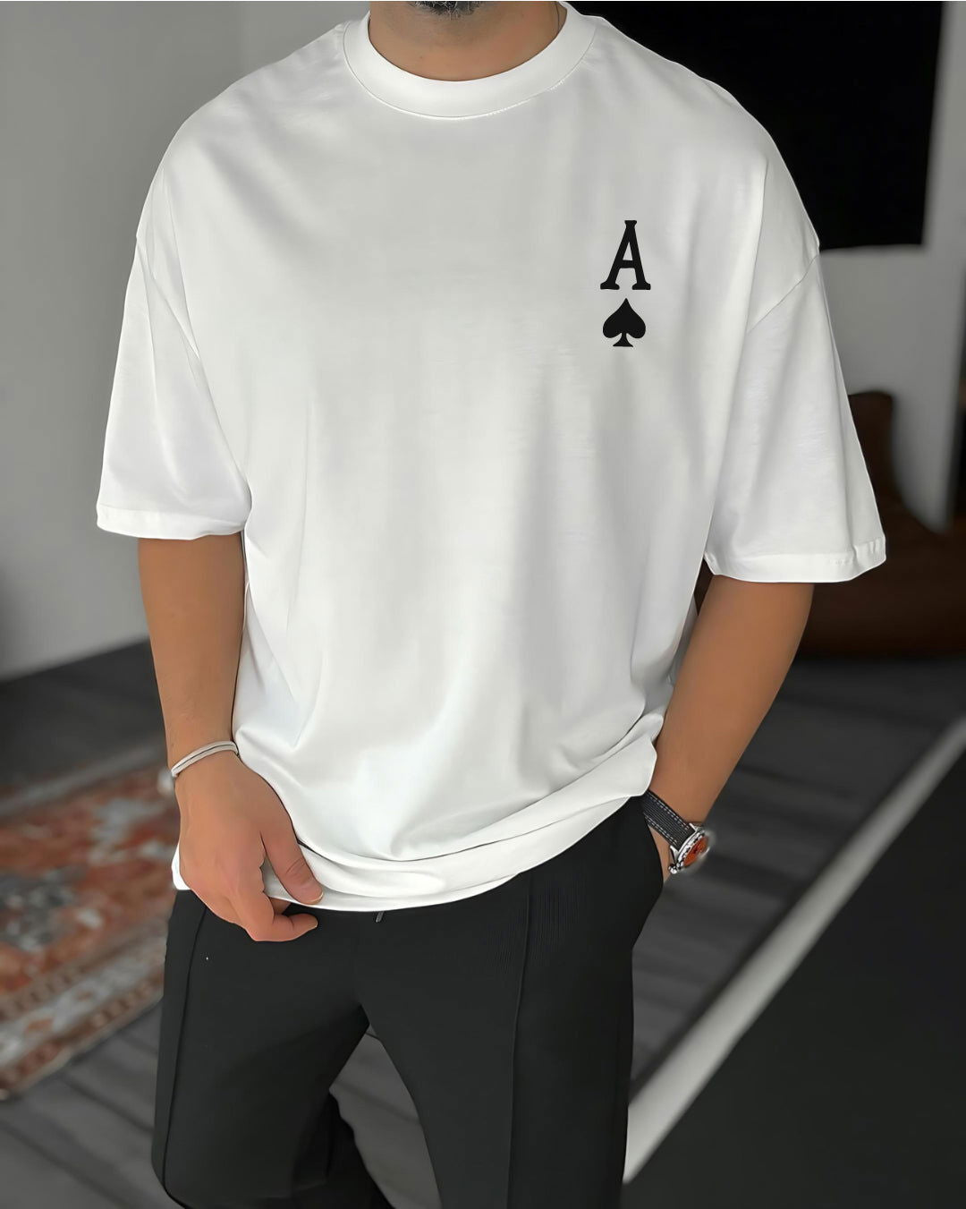 White "Ace" Printed Oversize T-Shirt - Broek