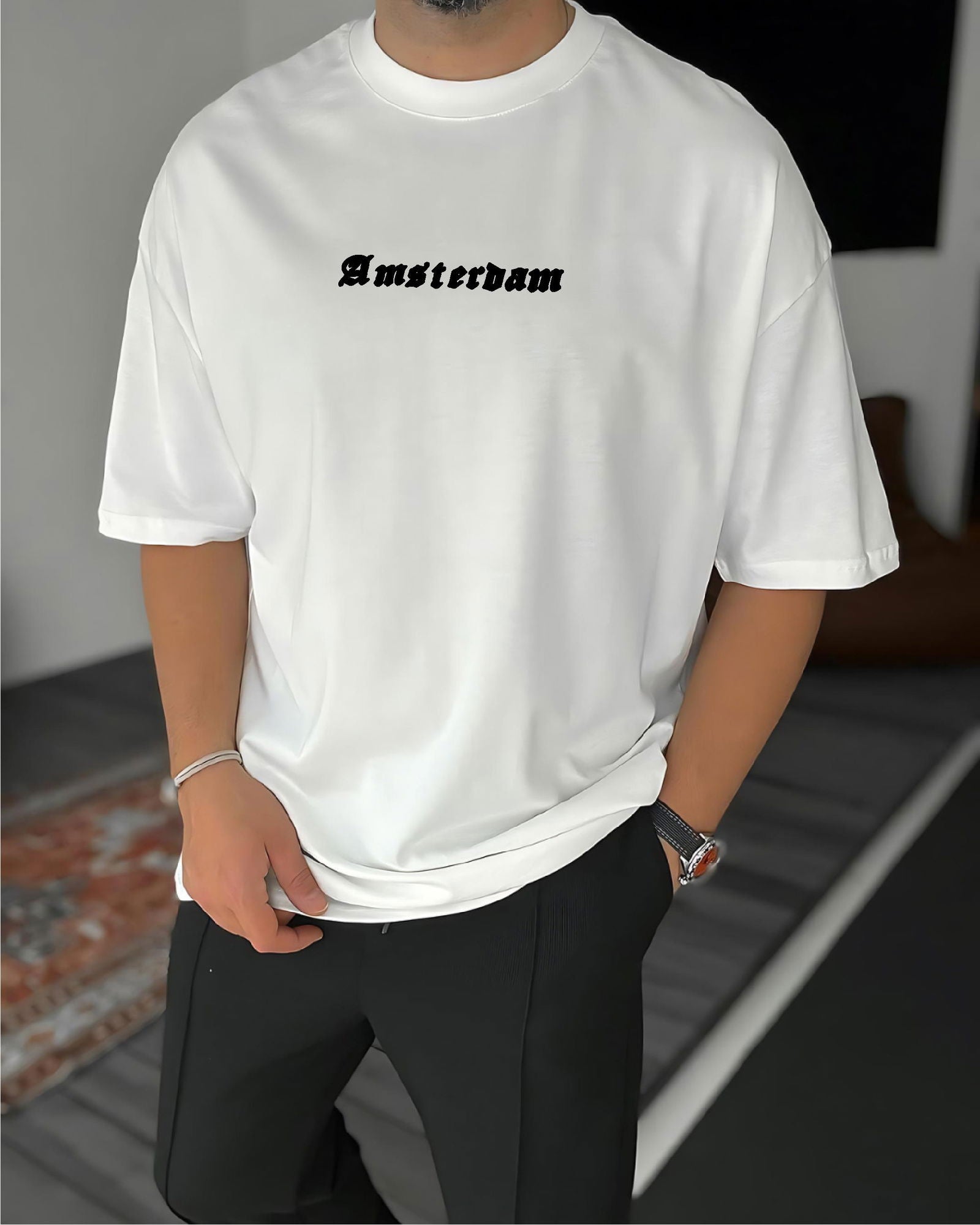 White "Amsterdam" Printed Oversize T-Shirt - Broek