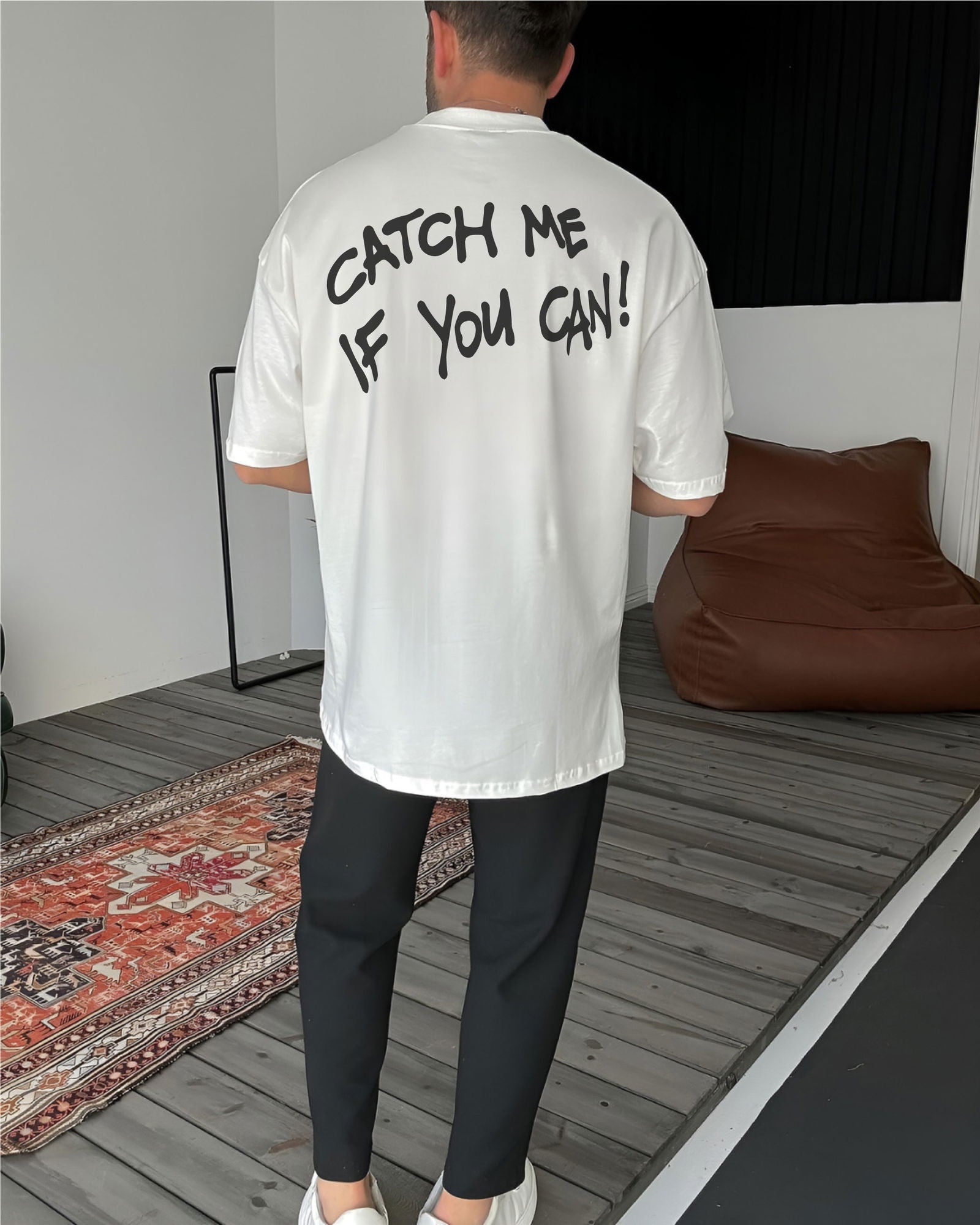 White "Cat" Printed Oversize T-Shirt - Broek