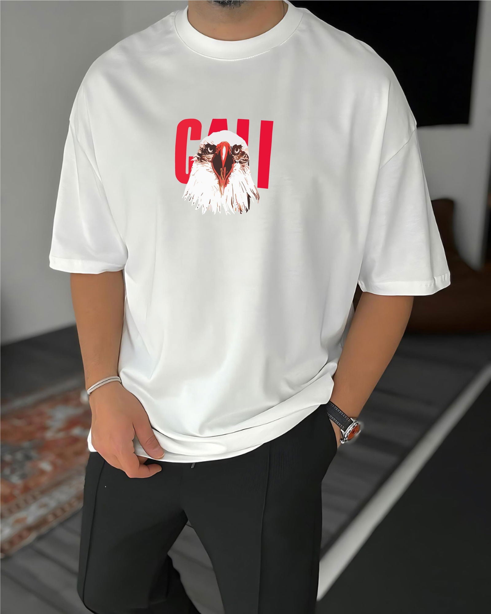 White "Eagle" Printed Oversize T-Shirt - Broek