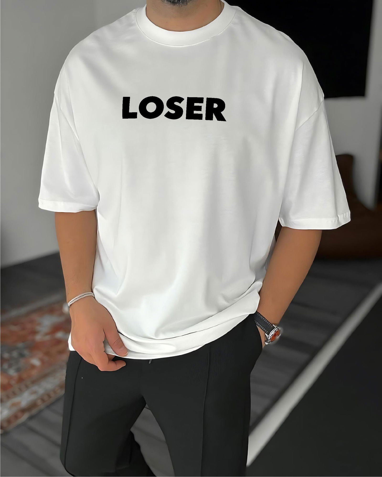 White "Loser" Printed Oversize T-Shirt - Broek
