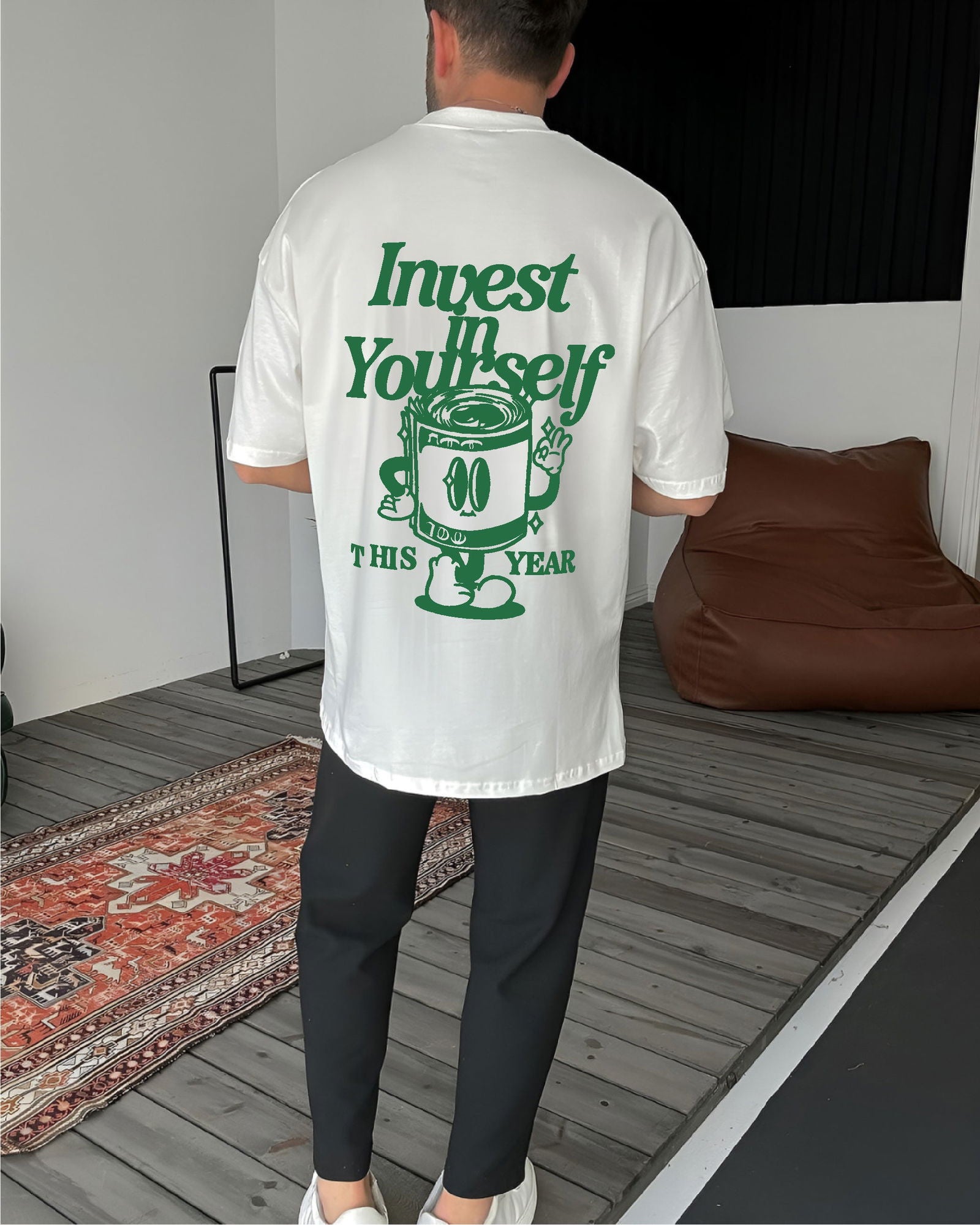 White "Self-improvement" Printed Oversize T-Shirt - Broek