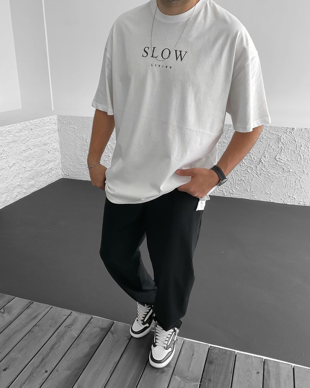 White "Slow Living" Printed Oversize T-Shirt - Broek