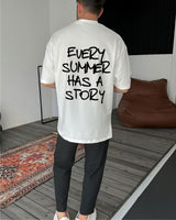 White "Summer memories" Printed Oversize T-Shirt - Broek