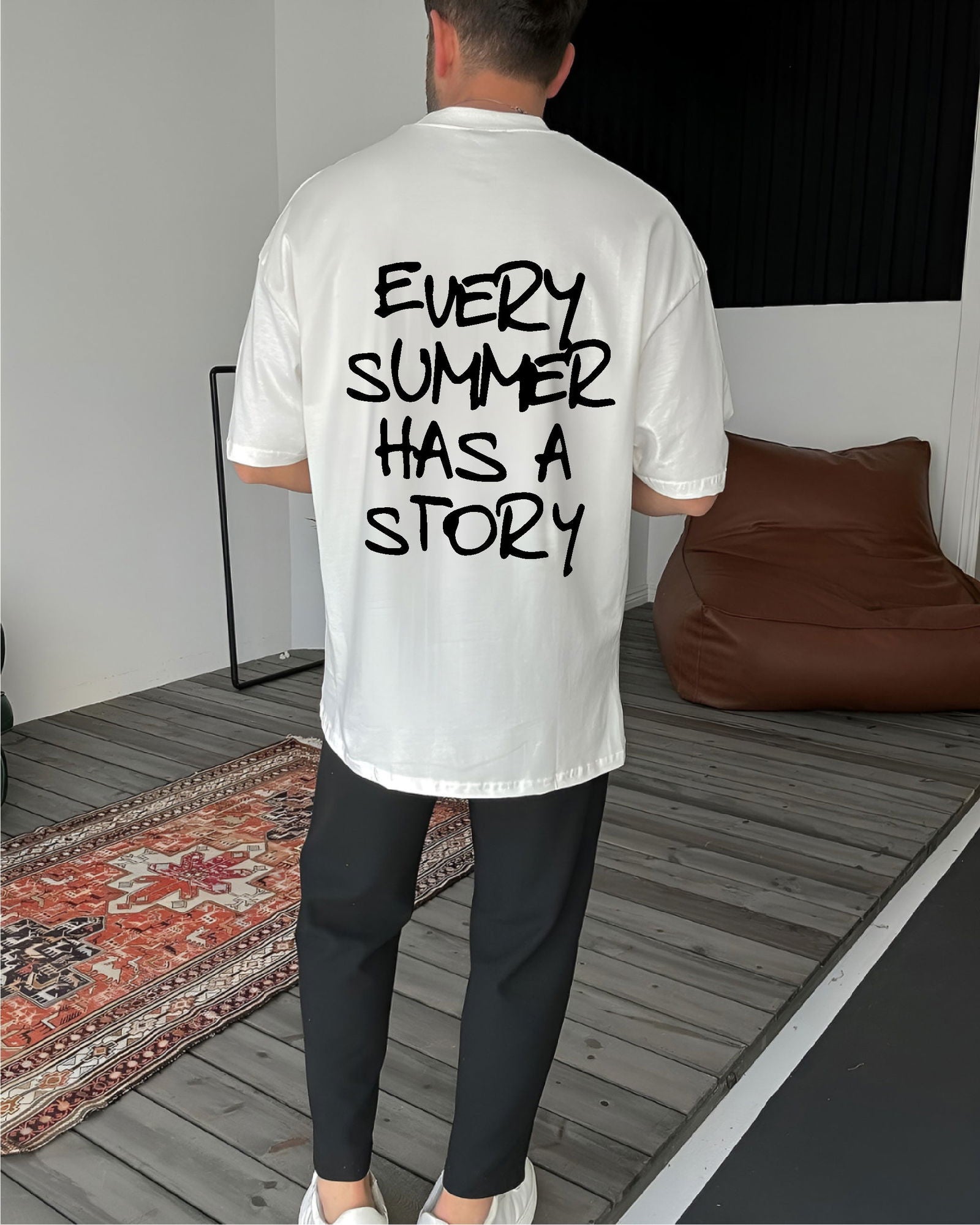 White "Summer memories" Printed Oversize T-Shirt - Broek