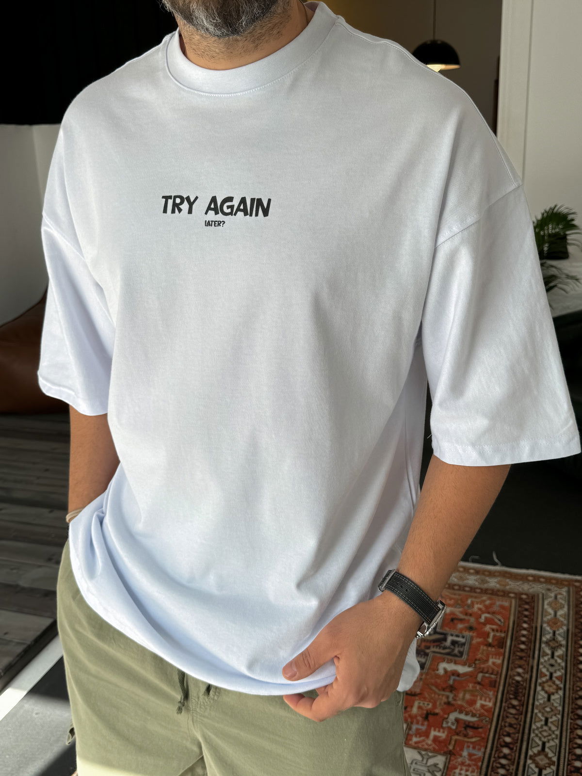 White "Try Again" Printed Oversize T-Shirt - Broek