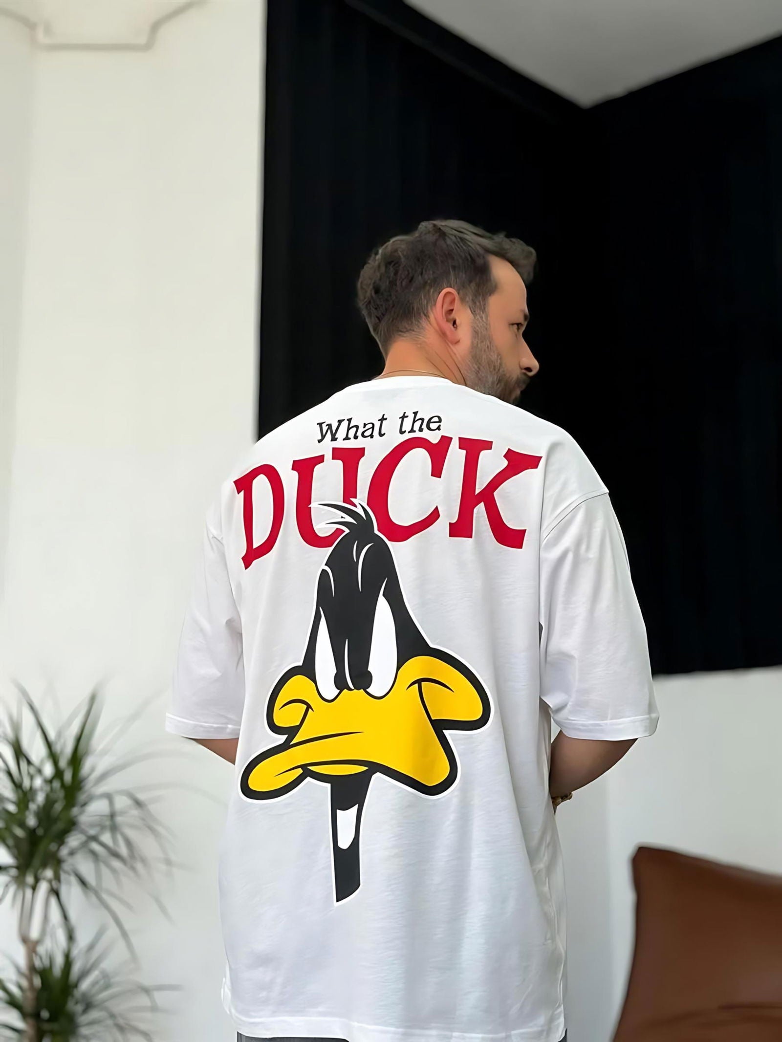 White "What's the duck" Printed Oversize T-Shirt - Broek
