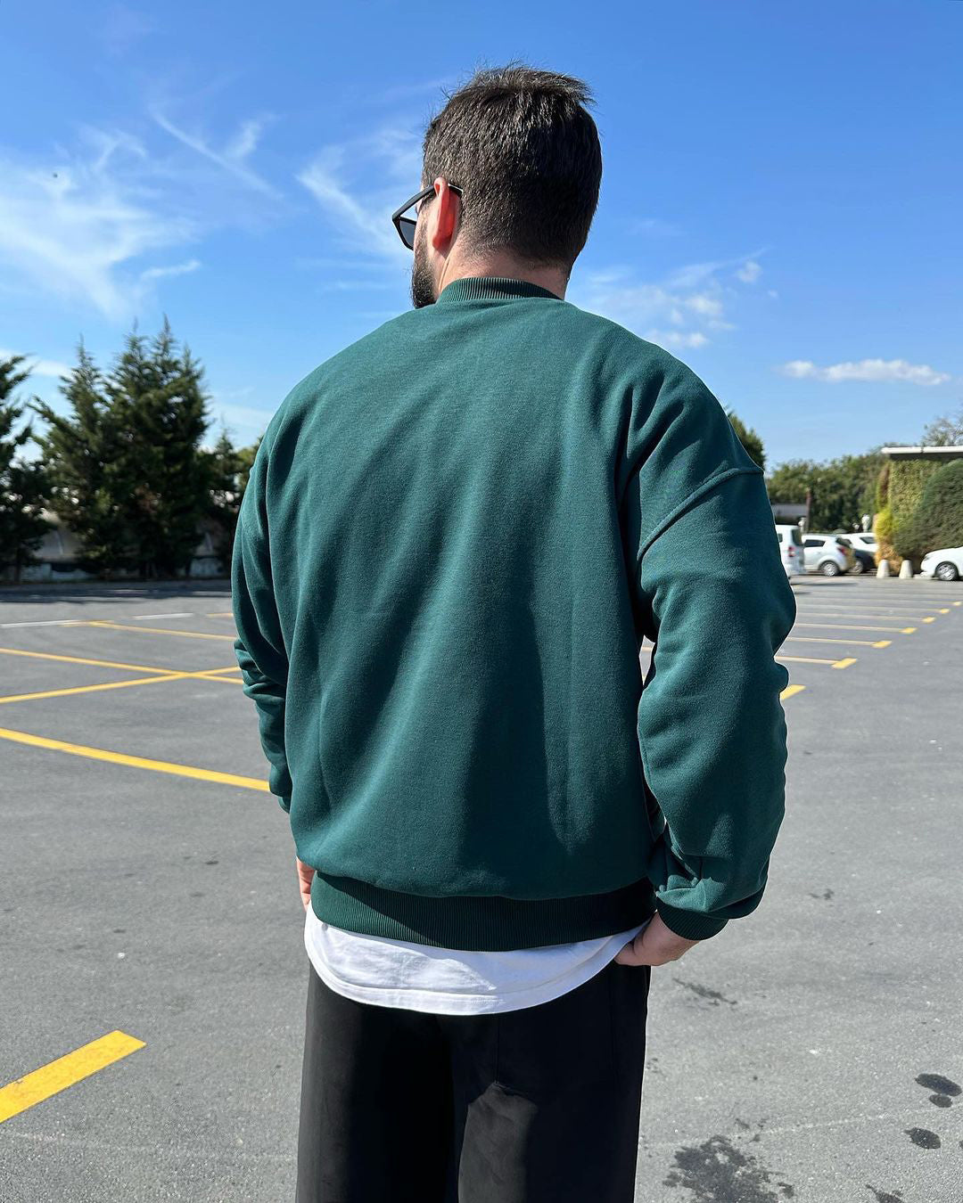 Dark Green Basic Oversize Sweatshirt